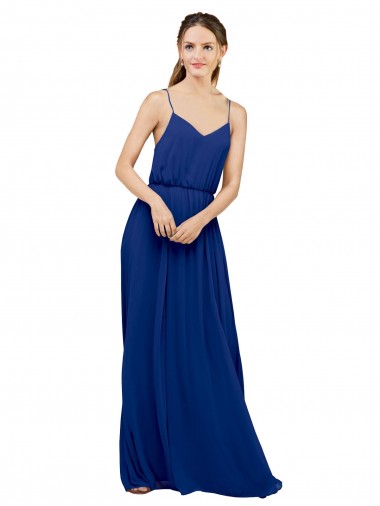 Chiffon Long Spaghetti Straps Royal Blue A-Line Bridesmaid Dress / Evening Dress Sudbury