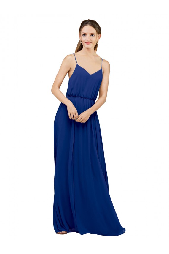 Chiffon Long Spaghetti Straps Royal Blue A-Line Bridesmaid Dress / Evening Dress Sudbury