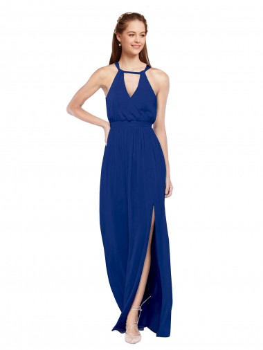 Soft Chiffon Long High Neck Royal Blue A-Line Bridesmaid Dress Sudbury