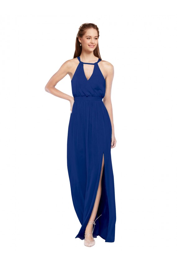 Soft Chiffon Long High Neck Royal Blue A-Line Bridesmaid Dress Sudbury