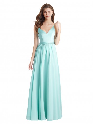 Soft Chiffon & Satin V-Back Long V-Neck A-Line Bridesmaid Dress Sudbury