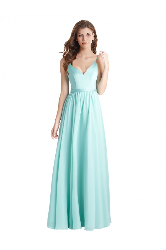 Soft Chiffon & Satin V-Back Long V-Neck A-Line Bridesmaid Dress Sudbury