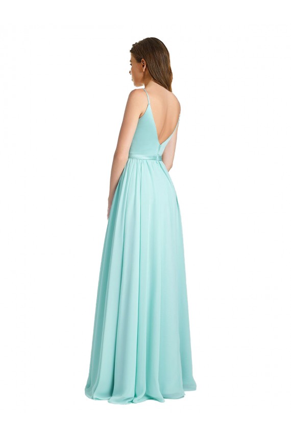 Soft Chiffon & Satin V-Back Long V-Neck A-Line Bridesmaid Dress Sudbury