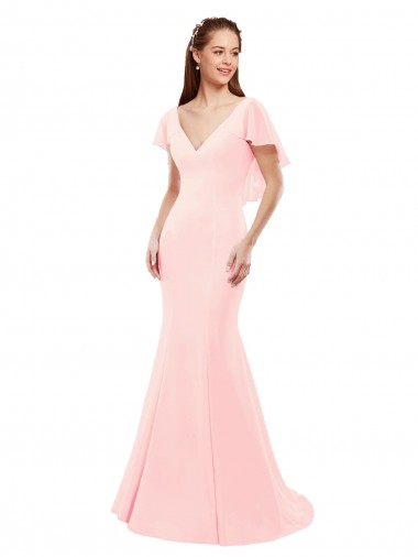 Soft Chiffon Low Back Long V-Neck Pink Mermaid Bridesmaid Dress Sudbury