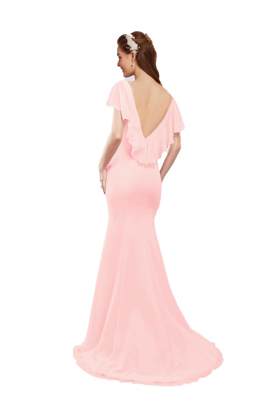 Soft Chiffon Low Back Long V-Neck Pink Mermaid Bridesmaid Dress Sudbury