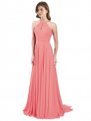 Chiffon Criss Cross Back Long Halter Neck A-Line Bridesmaid Dress / Evening Dress Sudbury