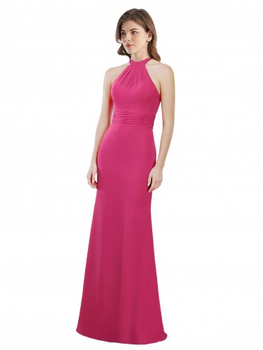 Soft Chiffon Criss Cross Open Back Long Halter Neck A-Line Bridesmaid Dress Sudbury