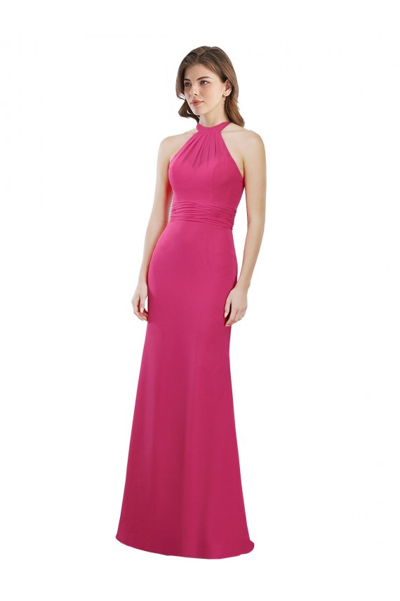Soft Chiffon Criss Cross Open Back Long Halter Neck A-Line Bridesmaid Dress Sudbury