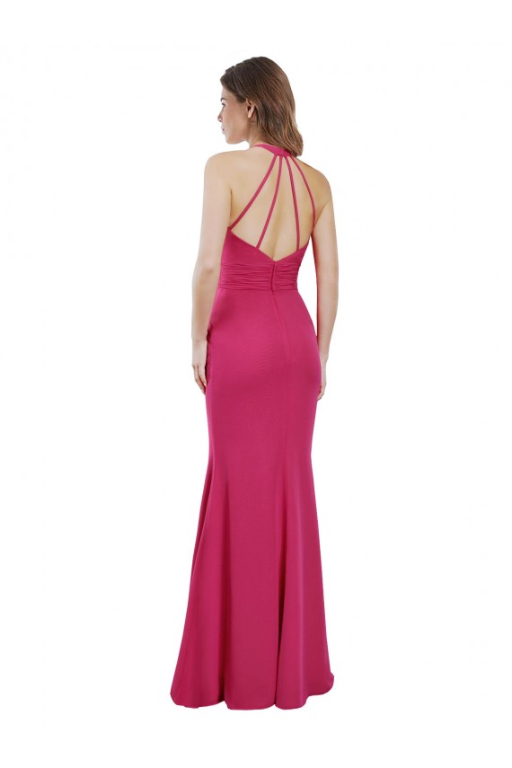 Soft Chiffon Criss Cross Open Back Long Halter Neck A-Line Bridesmaid Dress Sudbury