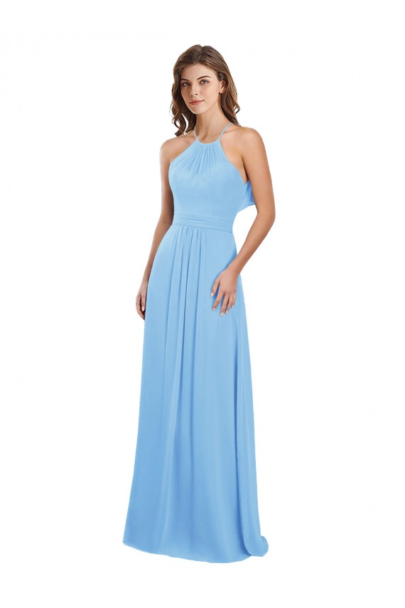 Chiffon Open Back Long Halter Neck Periwinkle A-Line Bridesmaid Dress / Evening Dress Sudbury