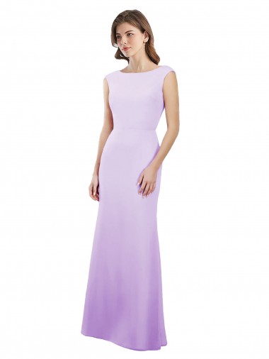 Soft Chiffon Open Back Long Round Neck Column Bridesmaid Dress Sudbury