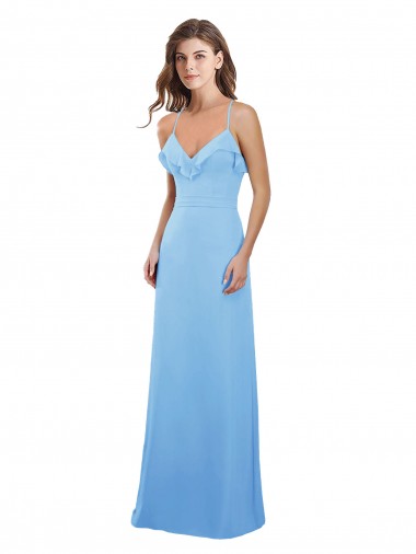 Soft Chiffon Open Back Long Spaghetti Straps Periwinkle A-Line Bridesmaid Dress Sudbury