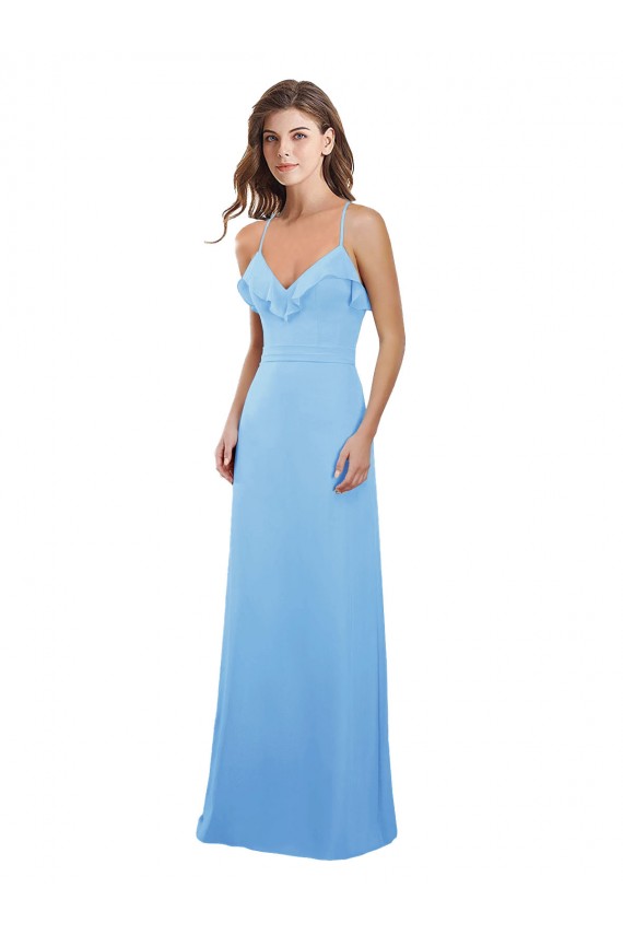 Soft Chiffon Open Back Long Spaghetti Straps Periwinkle A-Line Bridesmaid Dress Sudbury