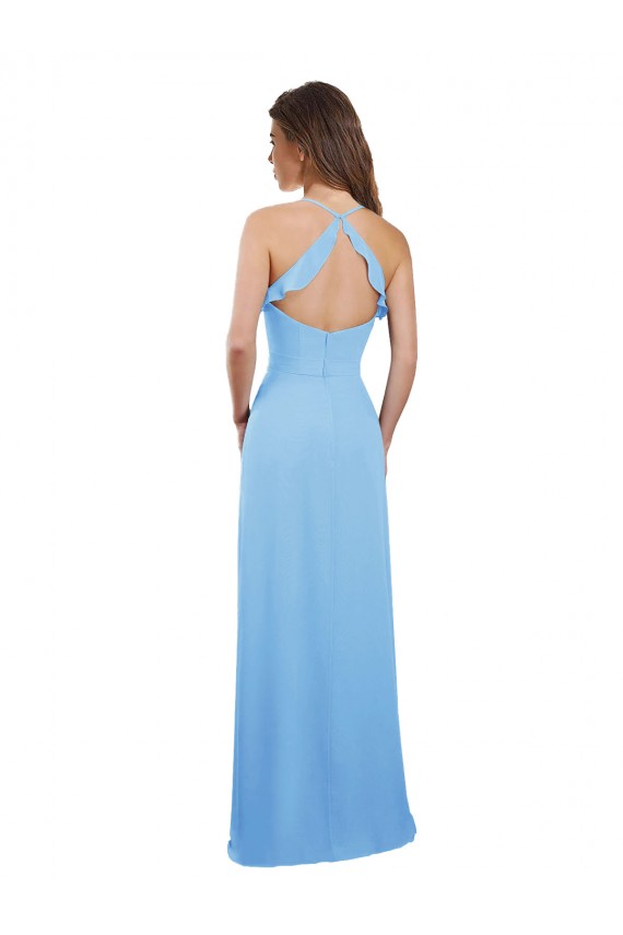 Soft Chiffon Open Back Long Spaghetti Straps Periwinkle A-Line Bridesmaid Dress Sudbury