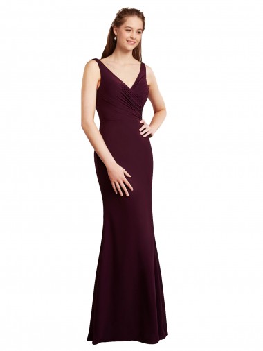 Soft Chiffon Low Back Long V-Neck Burgundy Gold Mermaid Bridesmaid Dress Sudbury