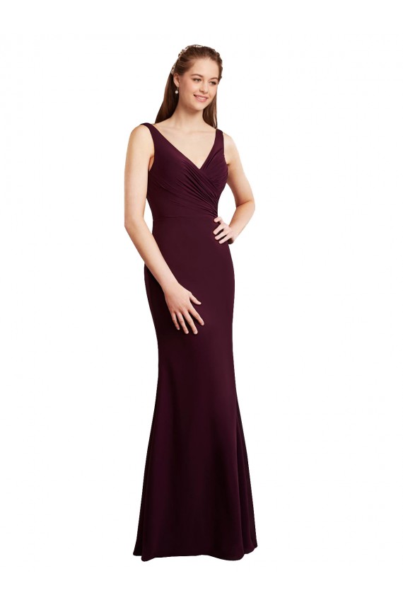 Soft Chiffon Low Back Long V-Neck Burgundy Gold Mermaid Bridesmaid Dress Sudbury