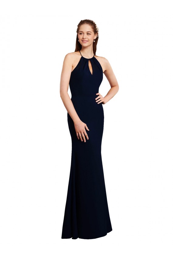 Soft Chiffon Criss Cross Open Back Long Halter Neck Mermaid Bridesmaid Dress Sudbury
