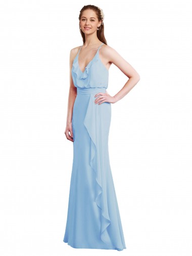 Soft Chiffon Low Back Long Spaghetti Straps Mermaid Bridesmaid Dress Sudbury