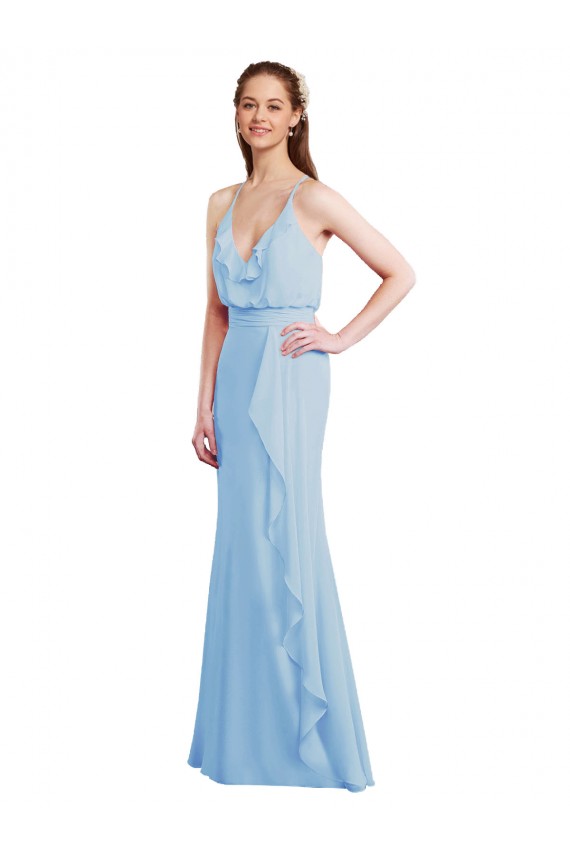 Soft Chiffon Low Back Long Spaghetti Straps Mermaid Bridesmaid Dress Sudbury
