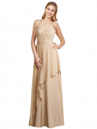 Soft Chiffon Criss Cross Open Back Long Spaghetti Straps A-Line Bridesmaid Dress Sudbury