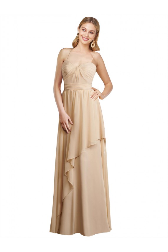 Soft Chiffon Criss Cross Open Back Long Spaghetti Straps A-Line Bridesmaid Dress Sudbury