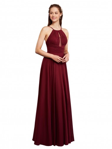 Chiffon Open Back Long Spaghetti Straps A-Line Bridesmaid Dress / Evening Dress Sudbury