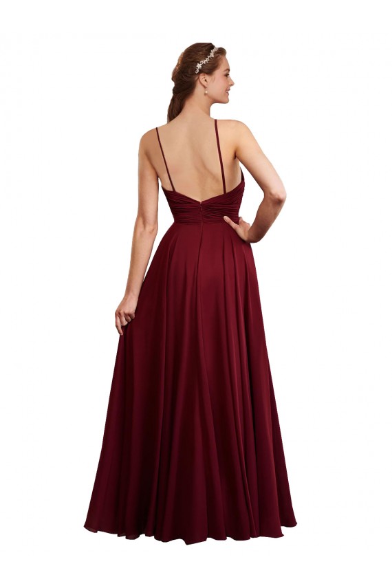Chiffon Open Back Long Spaghetti Straps A-Line Bridesmaid Dress / Evening Dress Sudbury