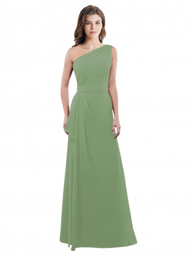 Soft Chiffon Long One Shoulder Seagrass A-Line Bridesmaid Dress Sudbury