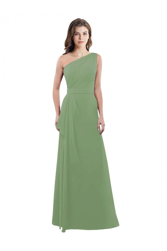 Soft Chiffon Long One Shoulder Seagrass A-Line Bridesmaid Dress Sudbury