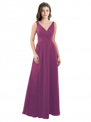 Soft Chiffon V-Back Long V-Neck Wild Berry A-Line Bridesmaid Dress Sudbury