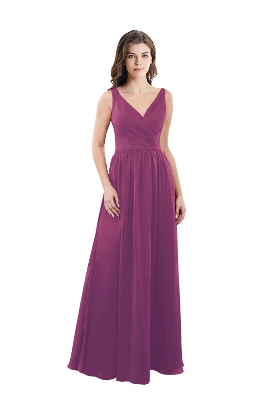 Soft Chiffon V-Back Long V-Neck Wild Berry A-Line Bridesmaid Dress Sudbury
