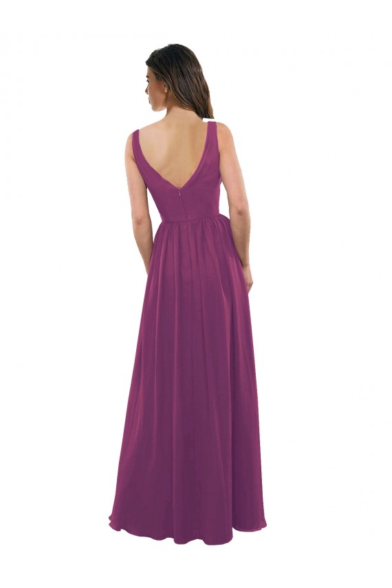 Soft Chiffon V-Back Long V-Neck Wild Berry A-Line Bridesmaid Dress Sudbury