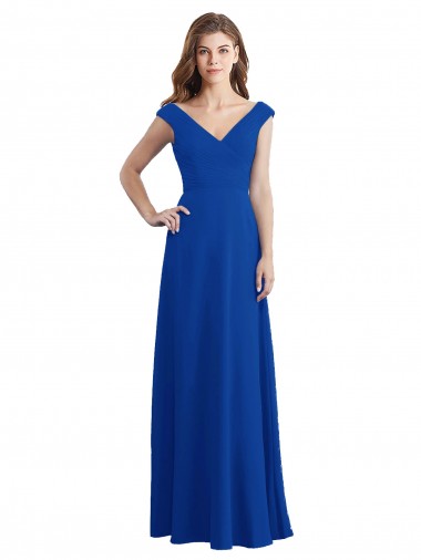 Chiffon Long V-Neck Royal Blue A-Line Bridesmaid Dress / Evening Dress Sudbury