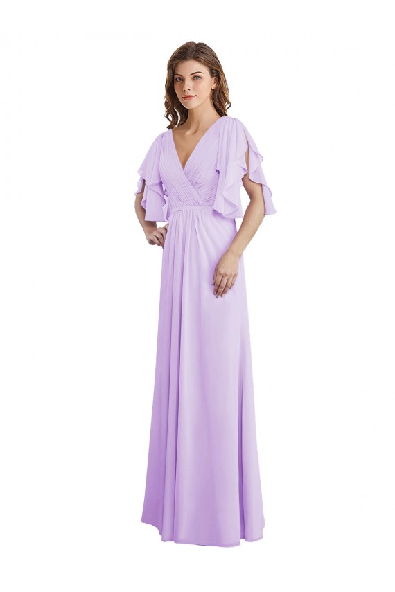 Soft Chiffon V-Back Long V-Neck Lilac A-Line Bridesmaid Dress Sudbury