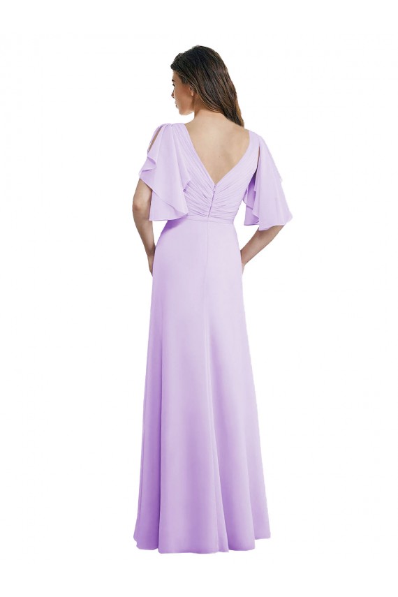 Soft Chiffon V-Back Long V-Neck Lilac A-Line Bridesmaid Dress Sudbury