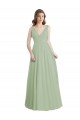 Soft Chiffon V-Back Long V-Neck Smoke Green A-Line Formal Dress / Bridesmaid Dress Sudbury