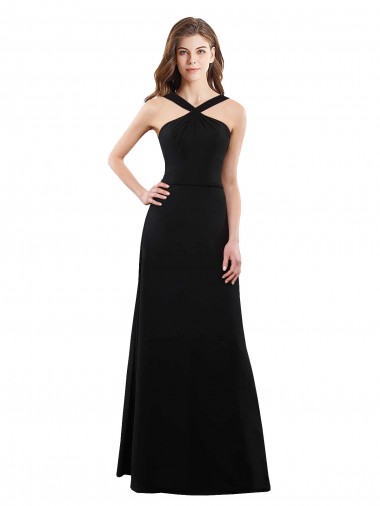 Soft Chiffon Open Back Long Halter Neck Black A-Line Bridesmaid Dress Sudbury