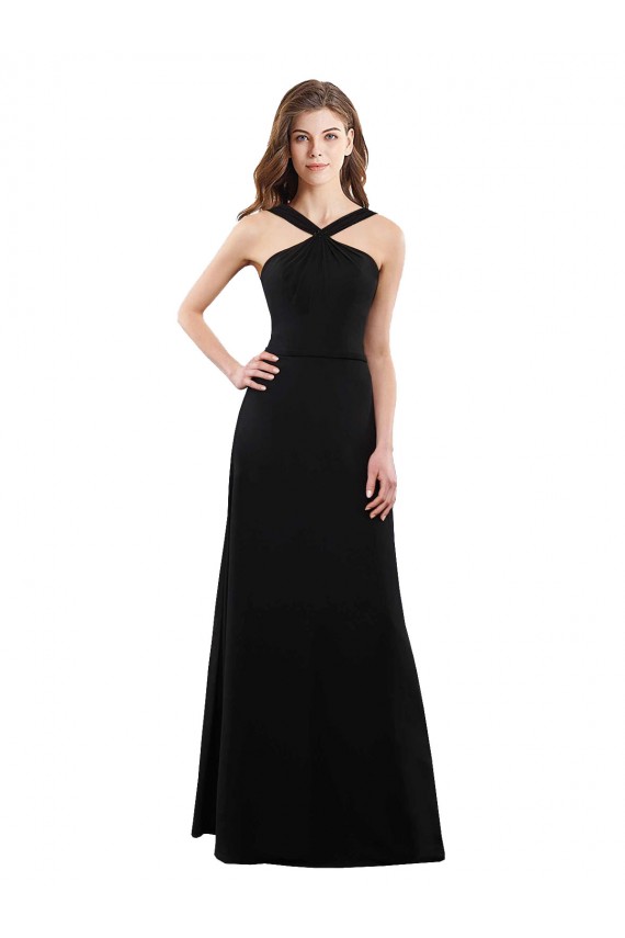 Soft Chiffon Open Back Long Halter Neck Black A-Line Bridesmaid Dress Sudbury