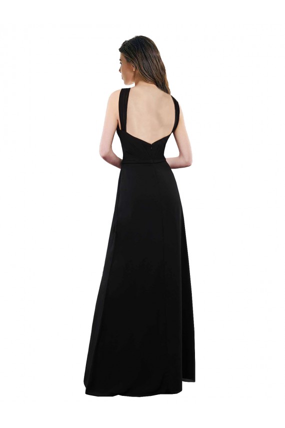 Soft Chiffon Open Back Long Halter Neck Black A-Line Bridesmaid Dress Sudbury