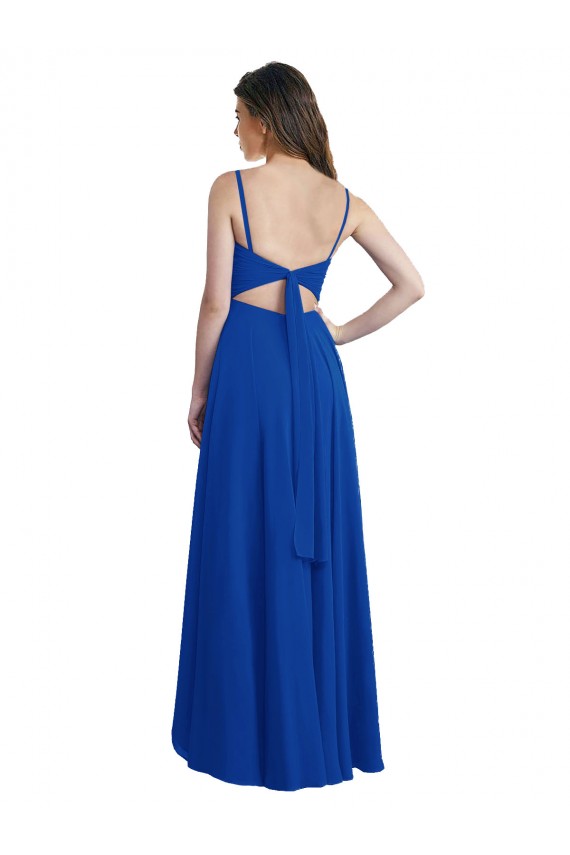 Soft Chiffon Open Back Long Spaghetti Straps Royal Blue A-Line High Low Bridesmaid Dress Sudbury