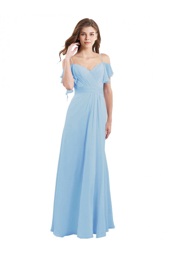 Soft Chiffon Low Back Cold Shoulder Spaghetti Straps Light Sky Blue A-Line Bridesmaid Dress Sudbury