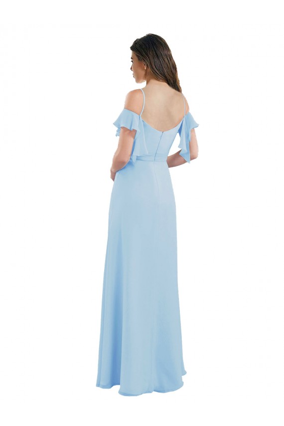 Soft Chiffon Low Back Cold Shoulder Spaghetti Straps Light Sky Blue A-Line Bridesmaid Dress Sudbury