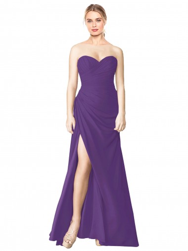 Soft Chiffon Low Back Long Sweetheart Plum Purple A-Line Bridesmaid Dress Sudbury