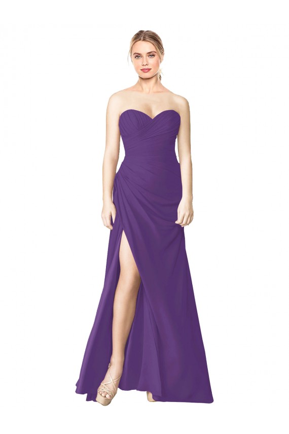 Soft Chiffon Low Back Long Sweetheart Plum Purple A-Line Bridesmaid Dress Sudbury