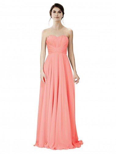 Soft Chiffon Long Strapless Peach A-Line Bridesmaid Dress Sudbury