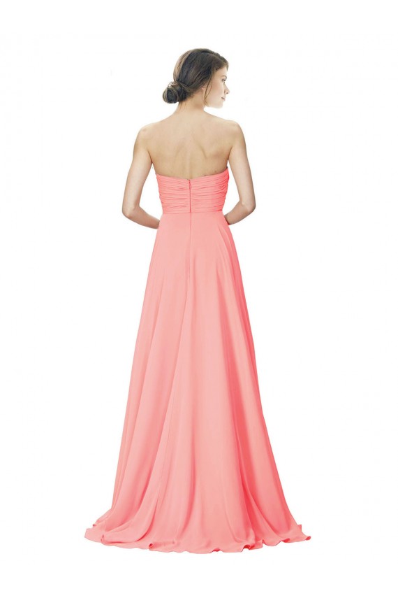 Soft Chiffon Long Strapless Peach A-Line Bridesmaid Dress Sudbury