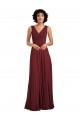 Soft Chiffon V-Back Long V-Neck Burgundy A-Line Bridesmaid Dress Sudbury