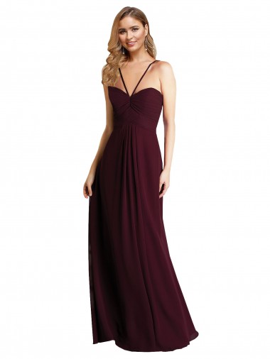 Chiffon Open Back Long Spaghetti Straps A-Line Wedding Party Dress Sudbury