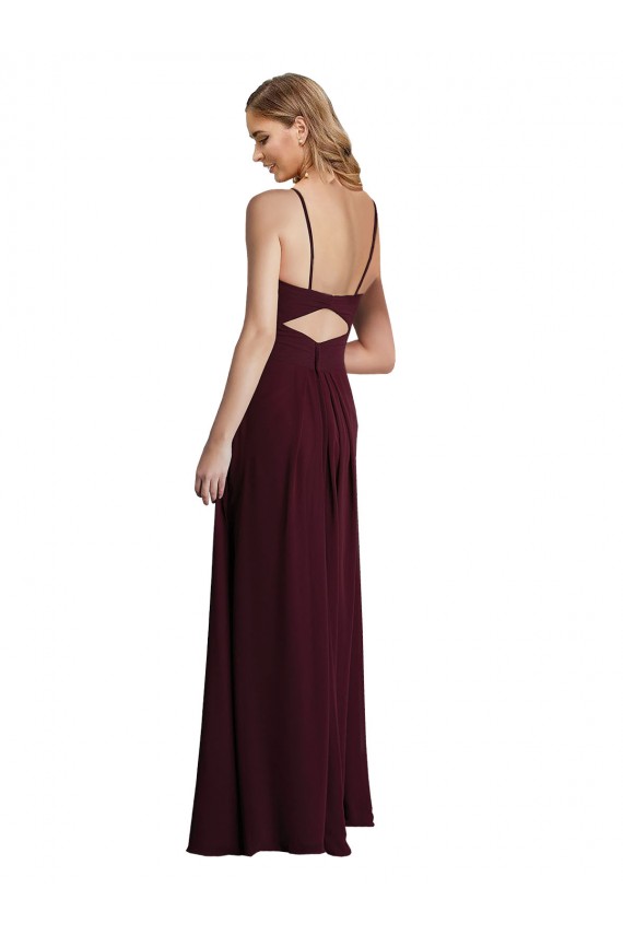 Chiffon Open Back Long Spaghetti Straps A-Line Wedding Party Dress Sudbury