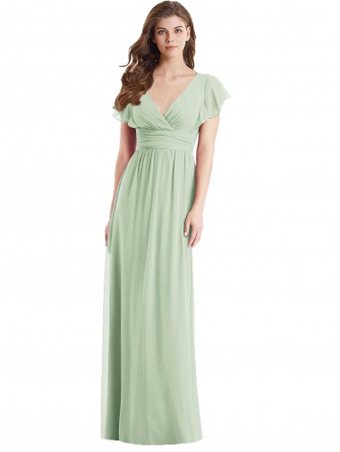 Soft Chiffon Open Back Long V-Neck Sage Trumpet Bridesmaid Dress Sudbury